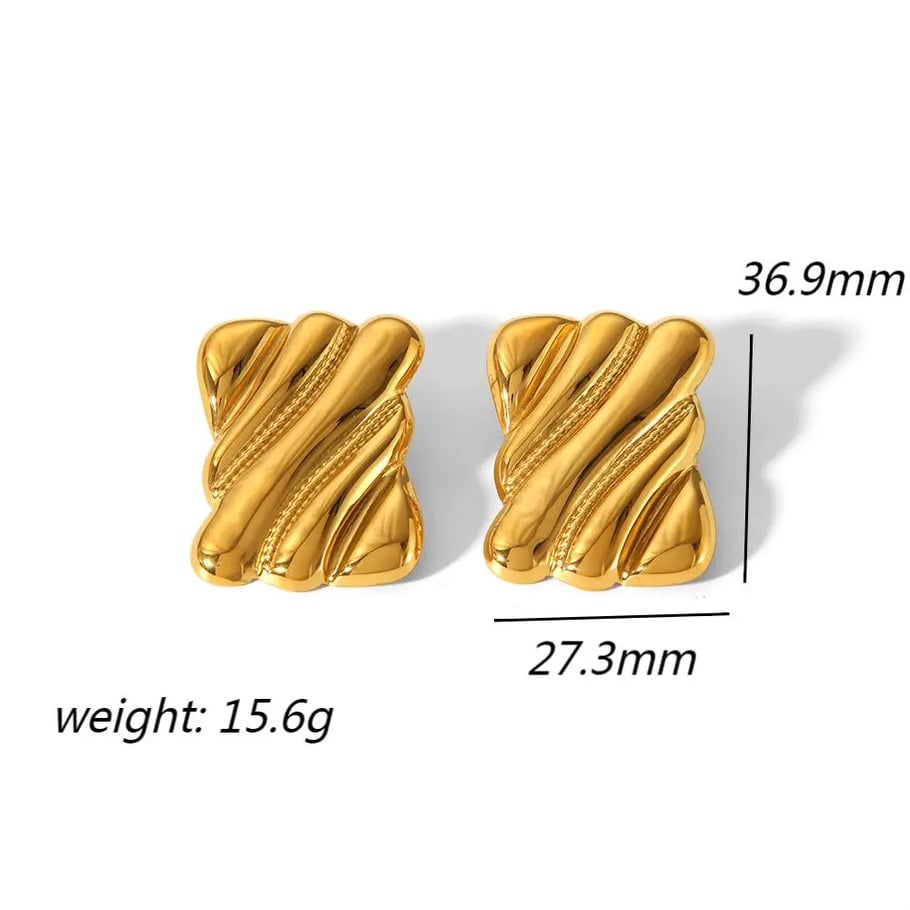 1 pair of classic fashion gold-plated stainless steel rectangular geometric stripe texture earrings for women's jewelry for daily wear h5Picture2